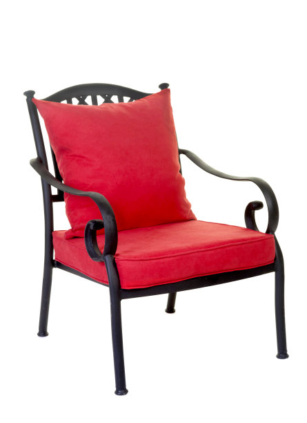 铁艺沙发，红靠垫图片下载