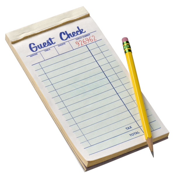 餐厅或用餐客人的支票记事本。孤立。剪切路径。图片下载