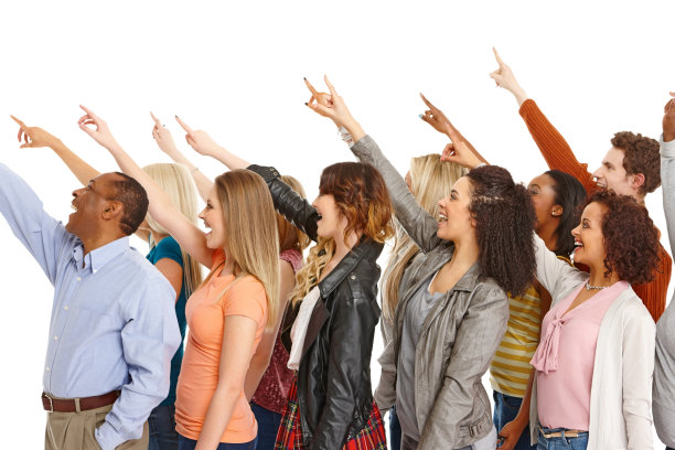 一群不同种族的人指着拷贝空间图片下载