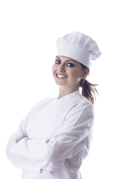 年轻的厨师看着镜头，孤立在白色上图片下载