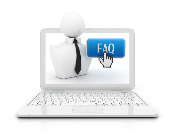 笔记本电脑与商人和常见问题按钮图片下载