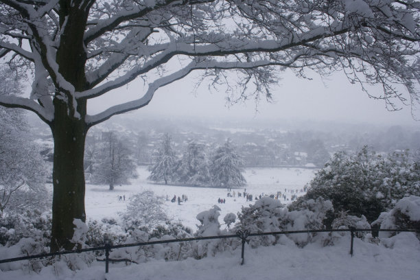 横跨英格兰里士满的雪景图片下载
