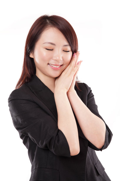 女商人在白色背景下假装舒服地睡着图片下载