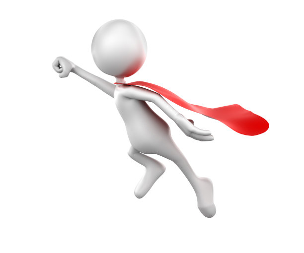 飞行的超级英雄3d人，孤立的w剪切路径图片下载