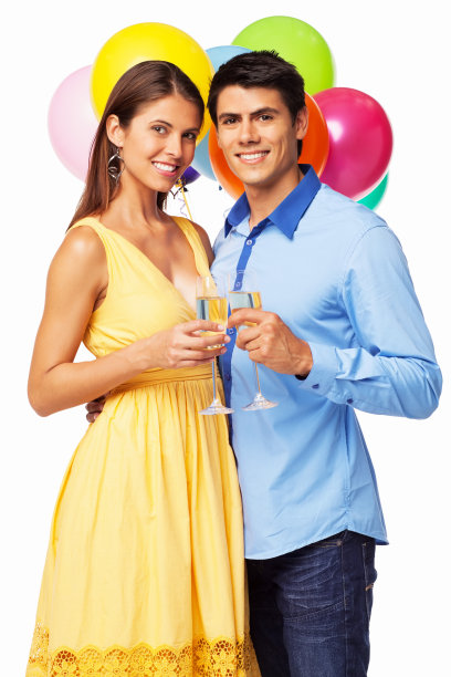 幸福的夫妇有香槟-孤立图片下载