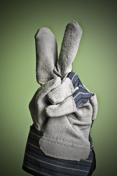 手用皮工作手套胜利标志图片下载