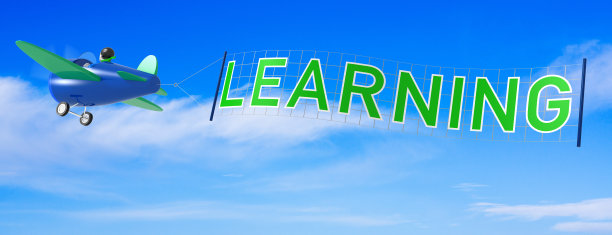 带学习横幅的卡通飞机图片下载
