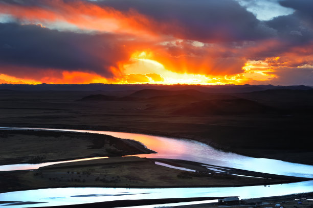 黄河首弯夕阳云素材图片