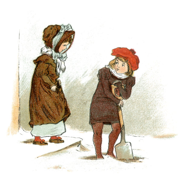 两个19世纪的孩子在雪地里图片下载