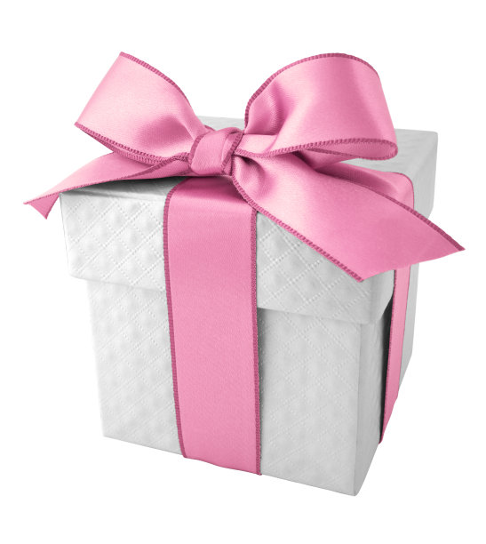 婴儿粉色丝带与白色棉被图案礼品盒图片下载