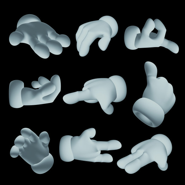 3D卡通收集手形状的黑色背景图片下载