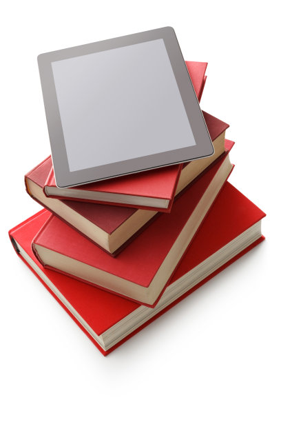 办公:书籍和平板电脑图片下载