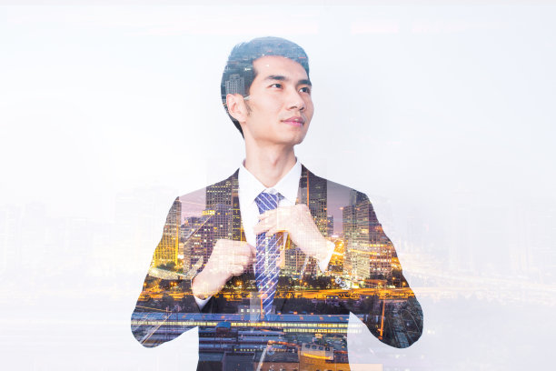 城市和商人的双重曝光图片下载