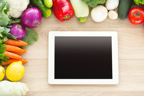 数字食谱和各种新鲜蔬菜图片下载