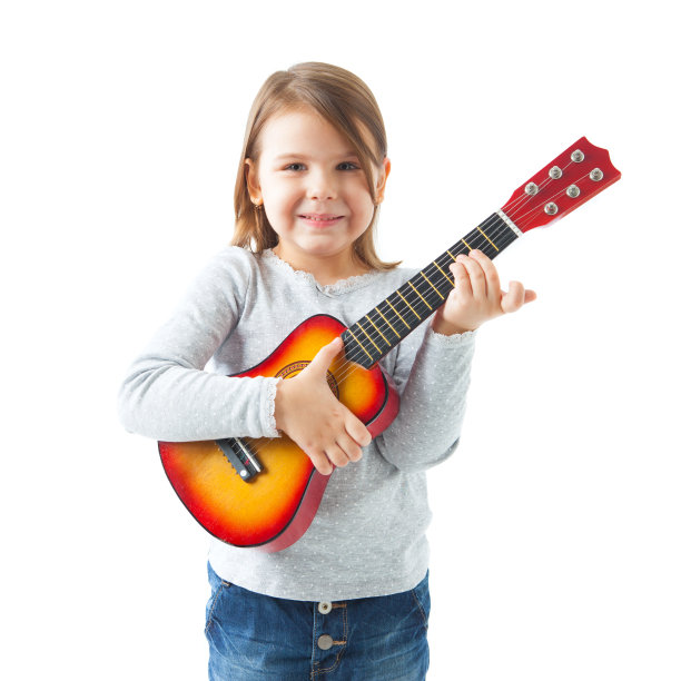 快乐的小女孩拿着原声吉他图片下载