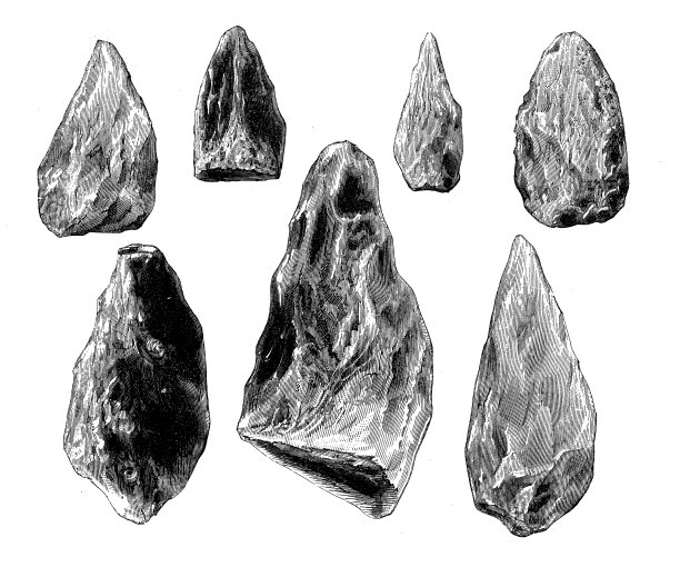 史前打火石武器的古董插图图片下载