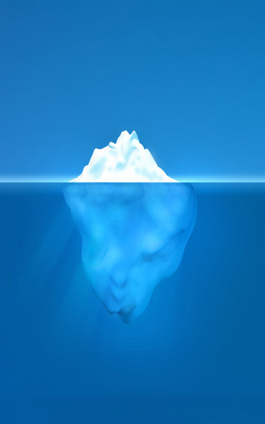 冰山部分水下，蓝色海洋，复制空间，垂直图片下载