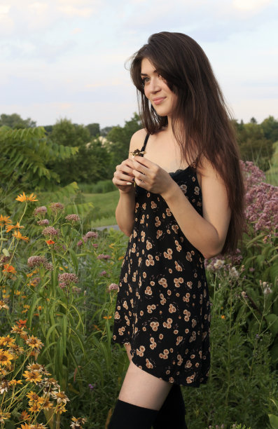 美丽的女孩在一个夏天的晚上图片下载