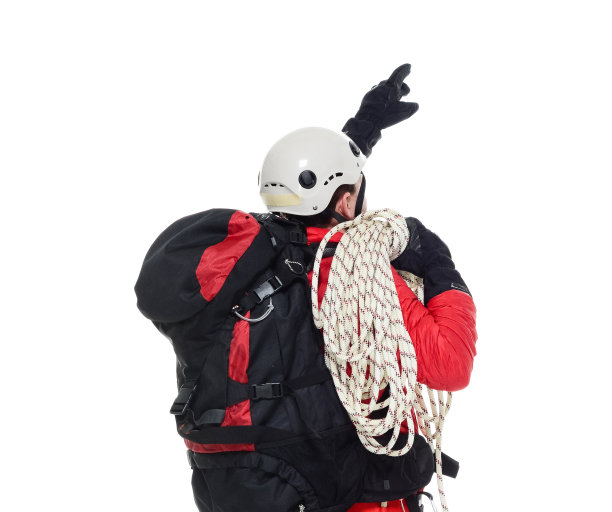 冰上攀登者的后视图指向远方图片下载