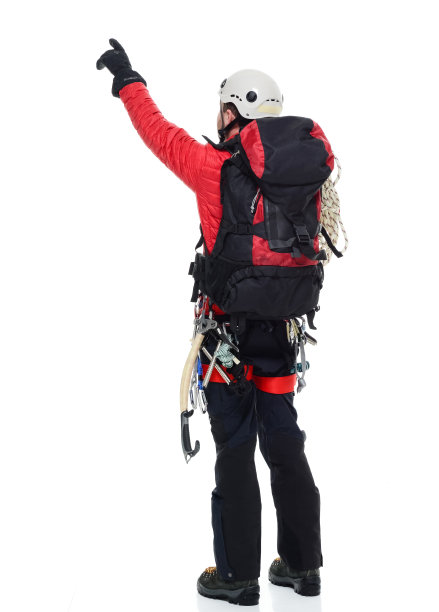 冰上攀登者的后视图指向远方图片下载