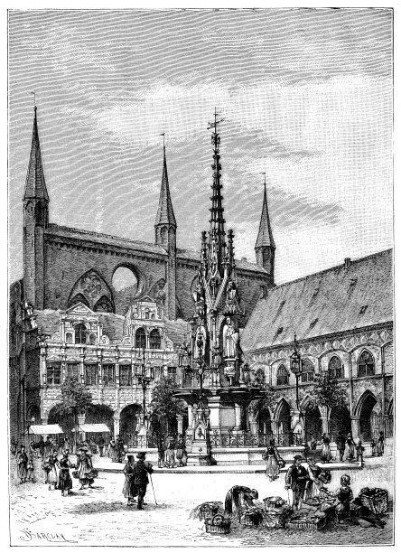 吕贝克喷泉的古董插图图片下载