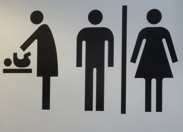 厕所门的标志，男人(绅士)，女人(女士)，换婴儿图片下载