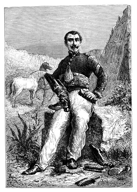 穿靴子的男人的古董插图图片下载