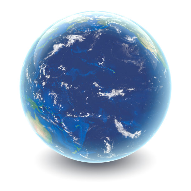 地球仪在白色的太平洋与白色的工作室反射图片下载