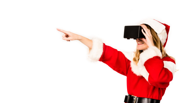 戴着虚拟现实头盔的圣诞老人图片下载