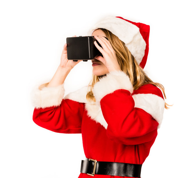 戴着虚拟现实头盔的圣诞老人图片下载