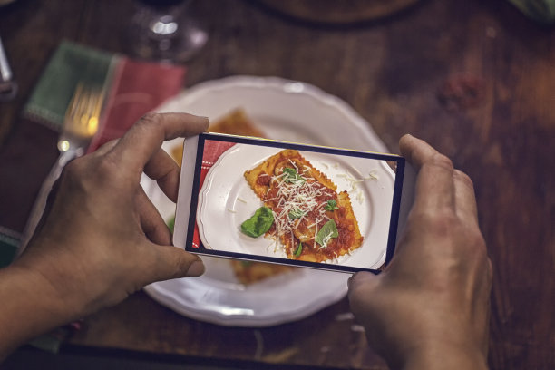 用智能手机拍下番茄罗勒馄饨图片下载