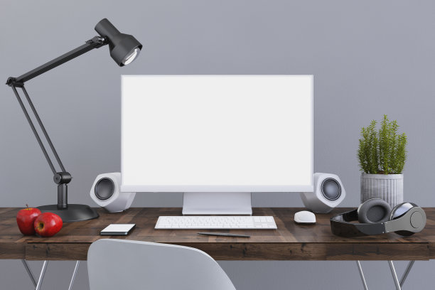 办公桌上的大型PC显示器图片下载