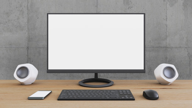 办公桌上的大型PC显示器图片下载