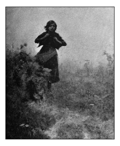 古典点印绘画照片：年轻女子图片下载