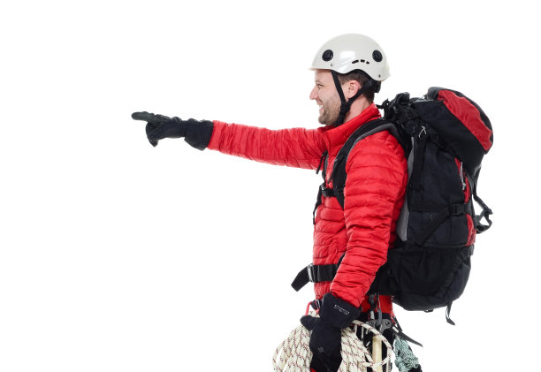 微笑的攀登者指向远方图片下载