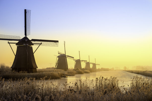 肯德代克风车上的日落图片下载