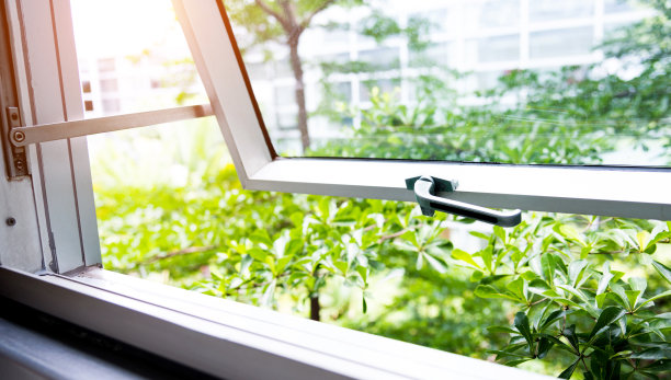 有花园景观的办公室窗户素材图片