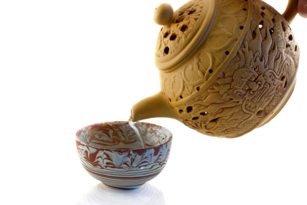 中国茶壶倒着一杯茶图片下载