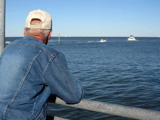绅士俯瞰来来往往的船只图片下载