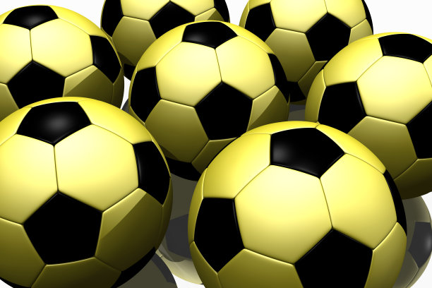 在白色背景中渲染一些黄色足球的3d图片下载