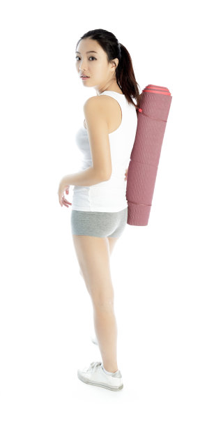 迷人的亚洲运动女性孤立在白色背景图片下载