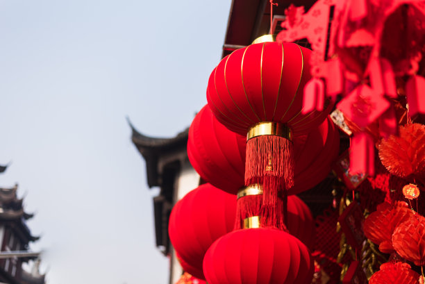 红色丝绸灯笼素材图片