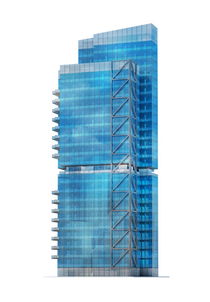 3D摩天大楼:白色背景上的商业办公大楼图片下载