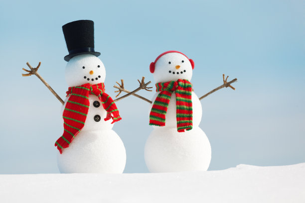 圣诞快乐雪人夫妇横卧肖像图片下载