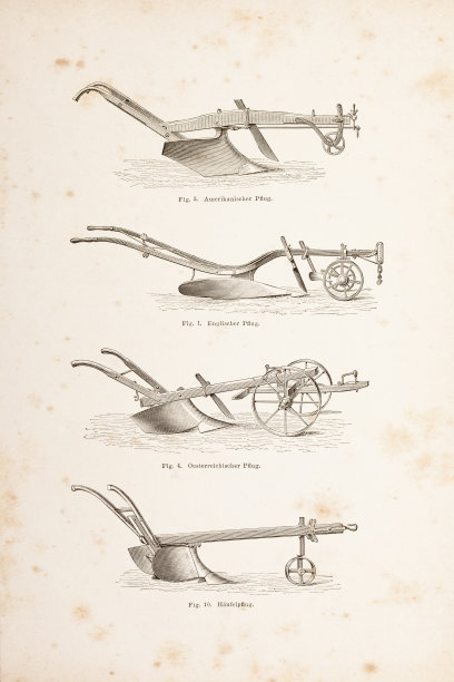 从1877年开始雕刻不同的犁农具图片下载