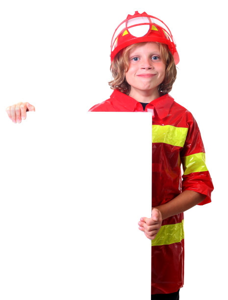 手持标语的消防男孩图片下载