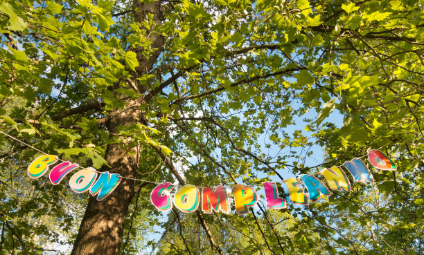 意大利人生日快乐，buon compleanno，在公园的树林里图片下载