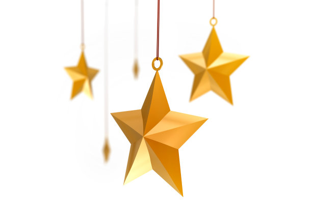 金色的金属星星从上面垂下来，白白的图片下载