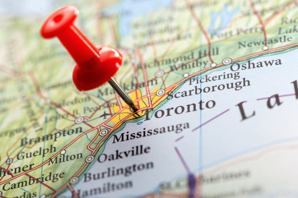 多伦多在地图上用红色图钉标出图片下载
