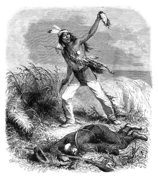 1868年雕刻的美国原住民酋长切割头皮图片下载